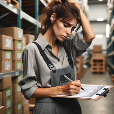 Scan IM inventory management software blog thumbnail image showing a tired warehouse worker frustrated with managing inventory items by spreadsheet.